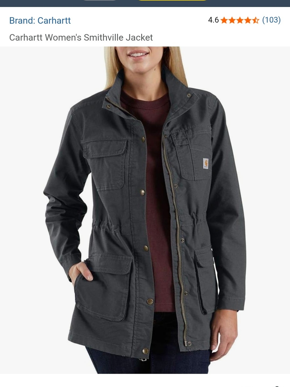 Carhartt Women's Smithville Utility Jacket - Charcoal Size 4/6 Small